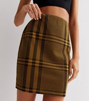 New Look Mustard Check Jacquard Mini Tube Skirt